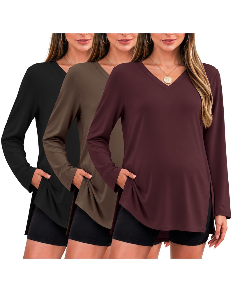 3-Pack Split-Side V-Neck Long Sleeve Maternity Shirt