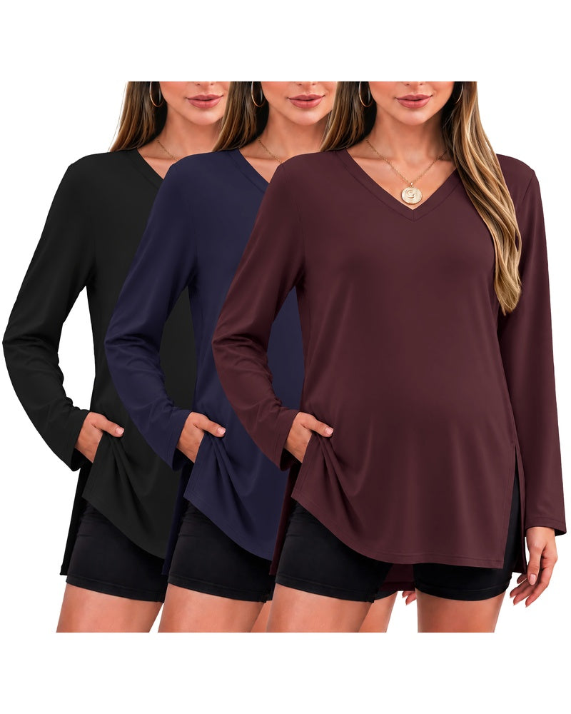 3-Pack Split-Side V-Neck Long Sleeve Maternity Shirt