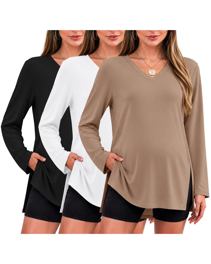 3-Pack Split-Side V-Neck Long Sleeve Maternity Shirt