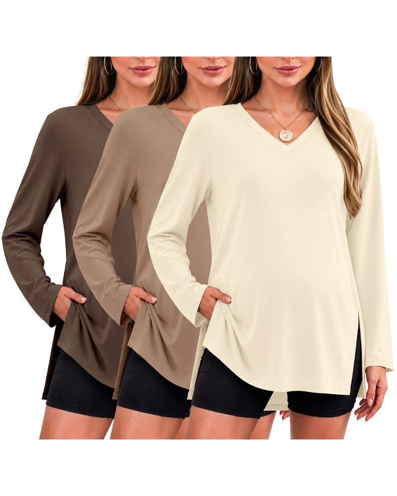 3-Pack Split-Side V-Neck Long Sleeve Maternity Shirt
