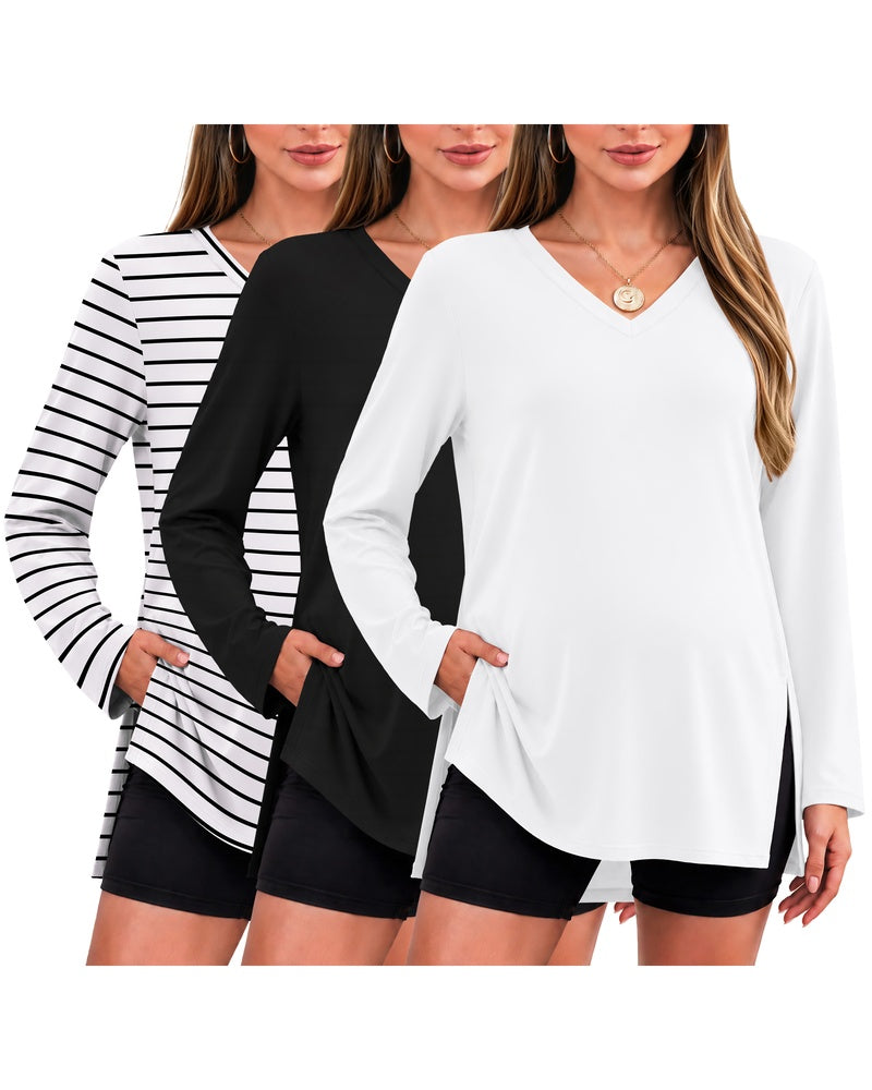 3-Pack Split-Side V-Neck Long Sleeve Maternity Shirt