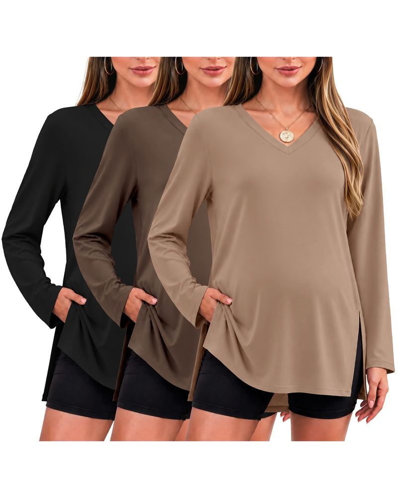 3-Pack Split-Side V-Neck Long Sleeve Maternity Shirt