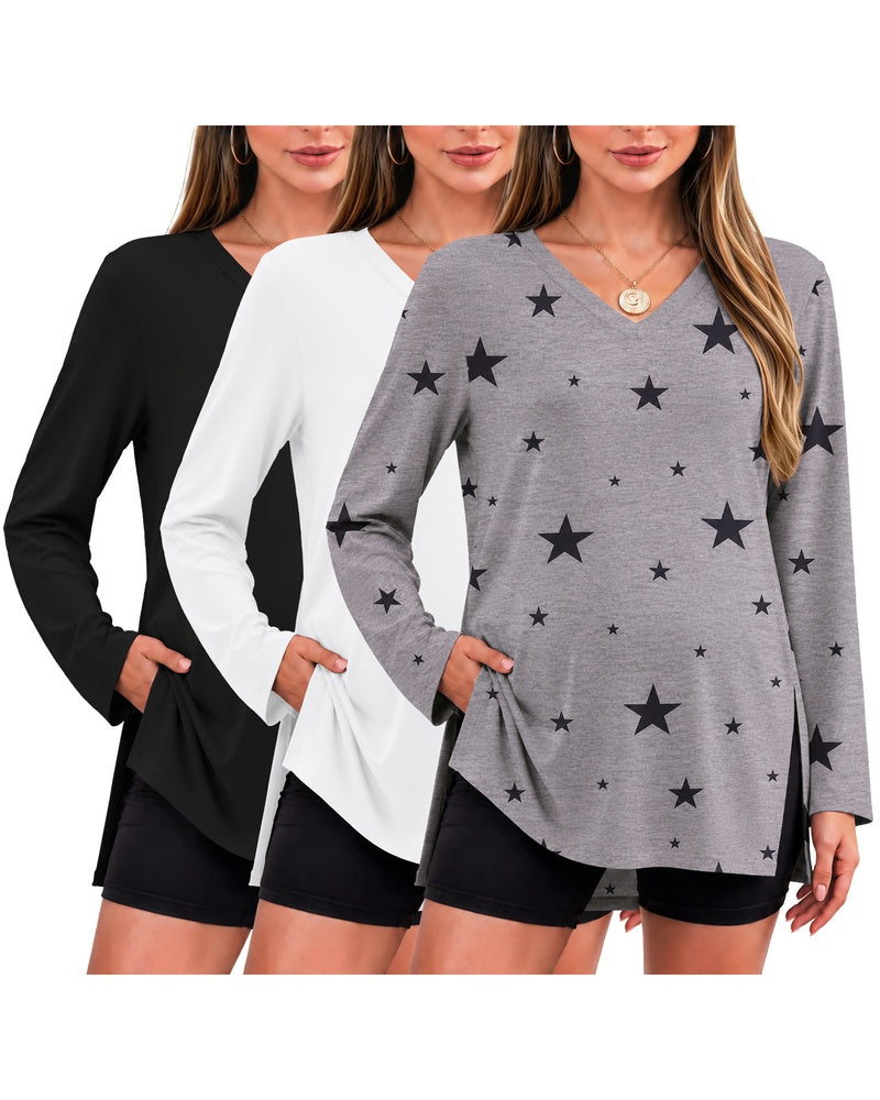 3-Pack Split-Side V-Neck Long Sleeve Maternity Shirt