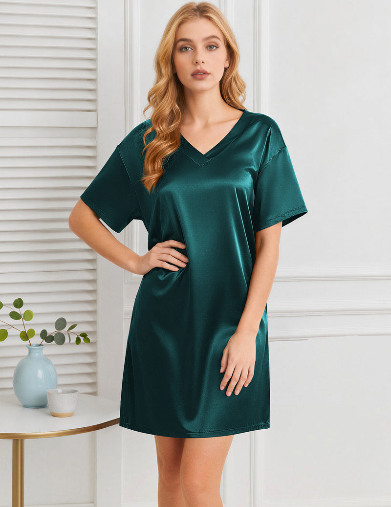 Ekouaer Silky Satin Short Sleeve Nightshirt Night Gown