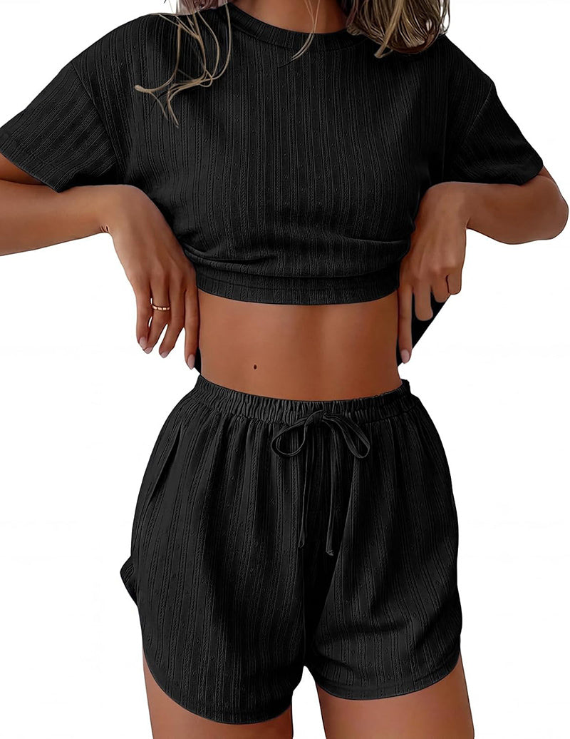 Ribbed Knit Two-Piece Pajama Set