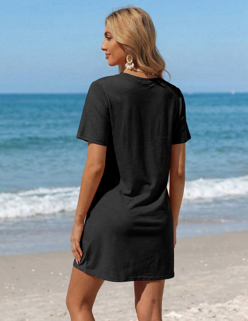 Short Sleeve Swimsuit Cover Ups Twisted Dress