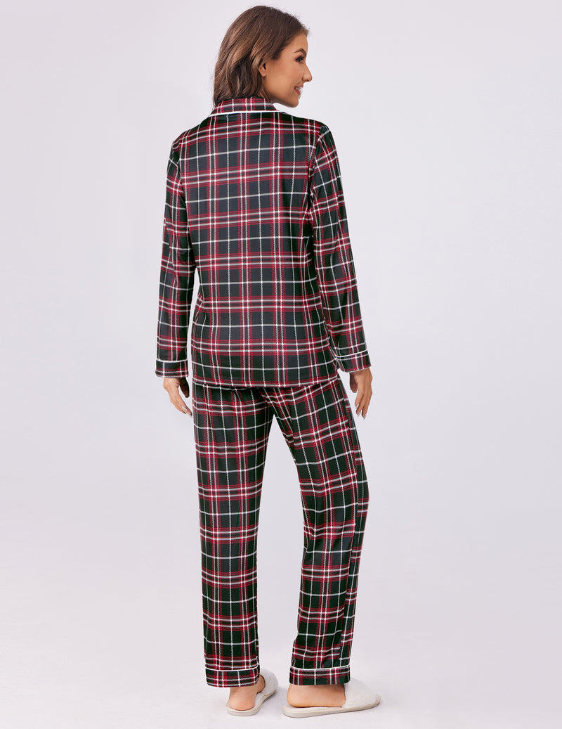 Plaid Pajamas Set 2 Piece Pjs Soft Top and Pants