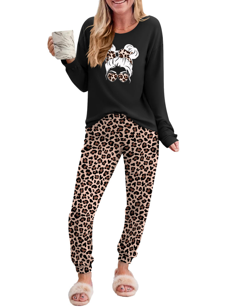 2 Piece Plaid Pjs Long Sleeve Lounge Sets