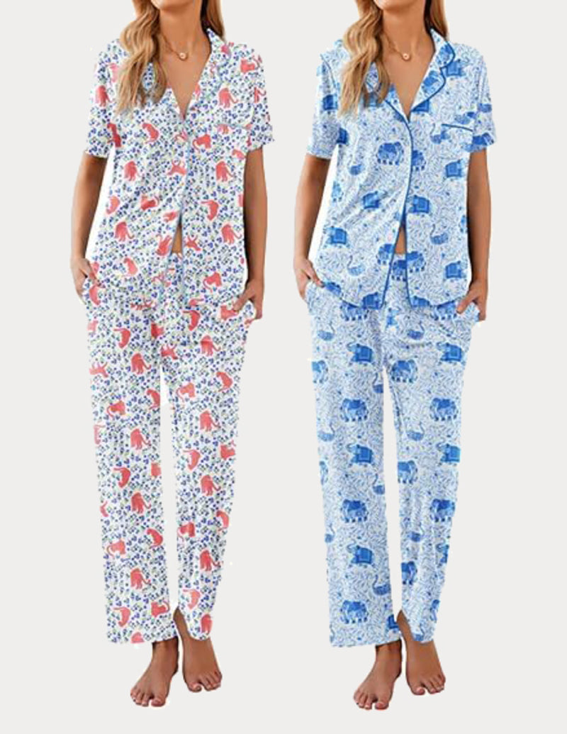 Ekouaer 2 Pack Pajamas Button Up Loungewear Cozy Sets
