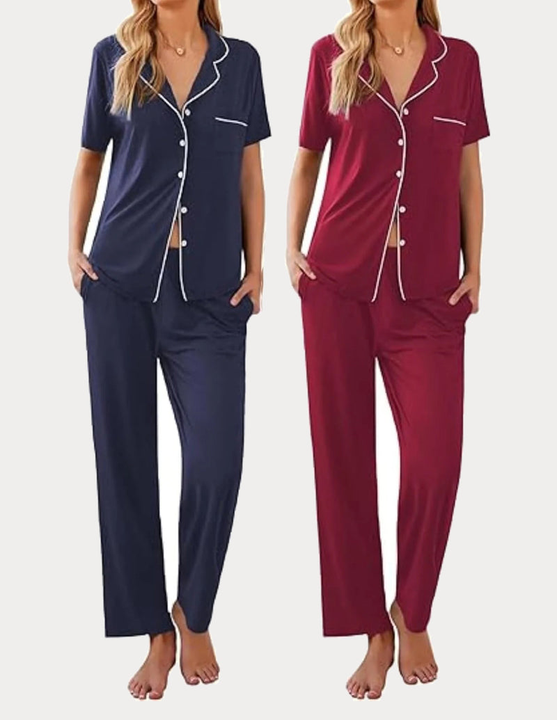 Ekouaer 2 Pack Pajamas Button Up Loungewear Cozy Sets
