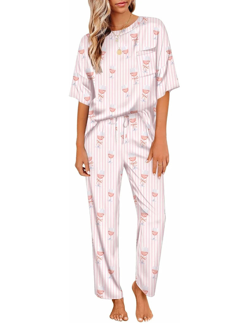 Silky Satin Short Sleeve Top & Wide Leg Pants 2-Piece Lounge Set