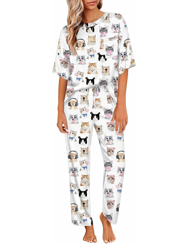 Silky Satin Short Sleeve Top & Wide Leg Pants 2-Piece Lounge Set