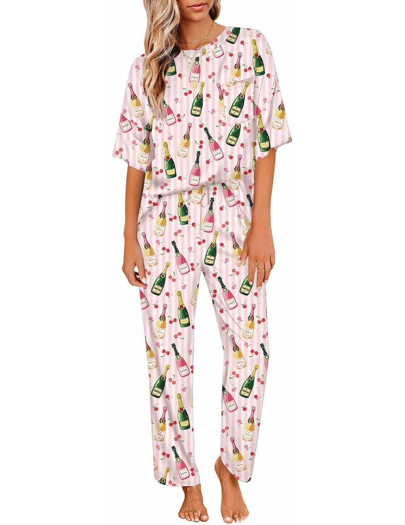 Silky Satin Short Sleeve Top & Wide Leg Pants 2-Piece Lounge Set
