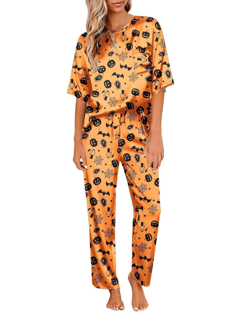 Silky Satin Short Sleeve Top & Wide Leg Pants 2-Piece Lounge Set