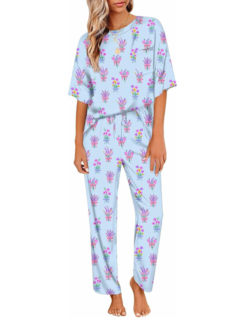 Silky Satin Short Sleeve Top & Wide Leg Pants 2-Piece Lounge Set
