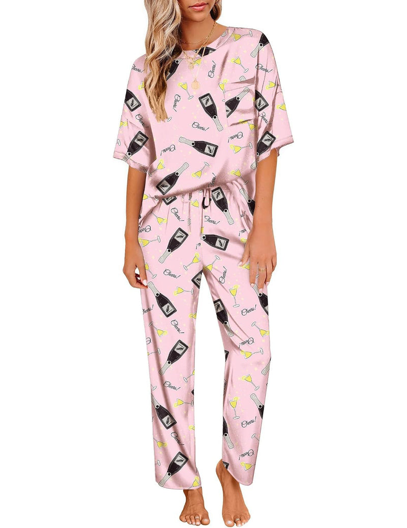 Silky Satin Short Sleeve Top & Wide Leg Pants 2-Piece Lounge Set