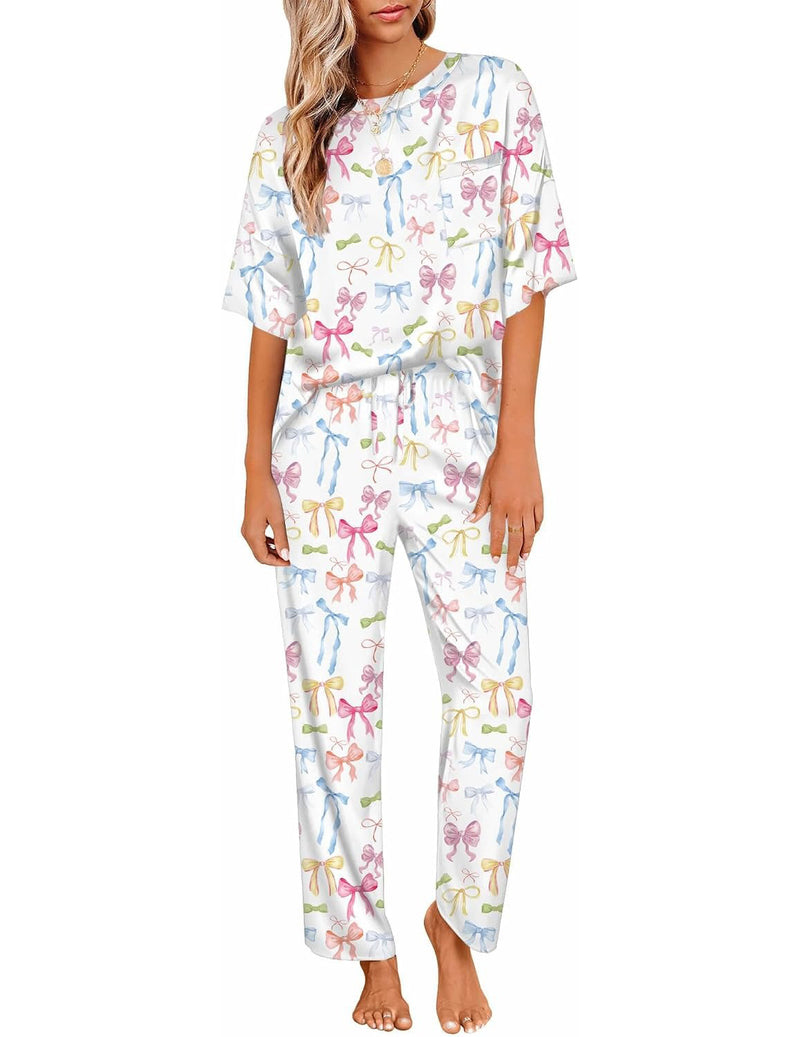 Silky Satin Short Sleeve Top & Wide Leg Pants 2-Piece Lounge Set
