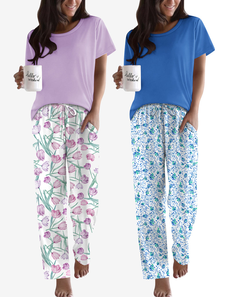 2 Pack Pajamas Set Soft Printed Lounge Sets