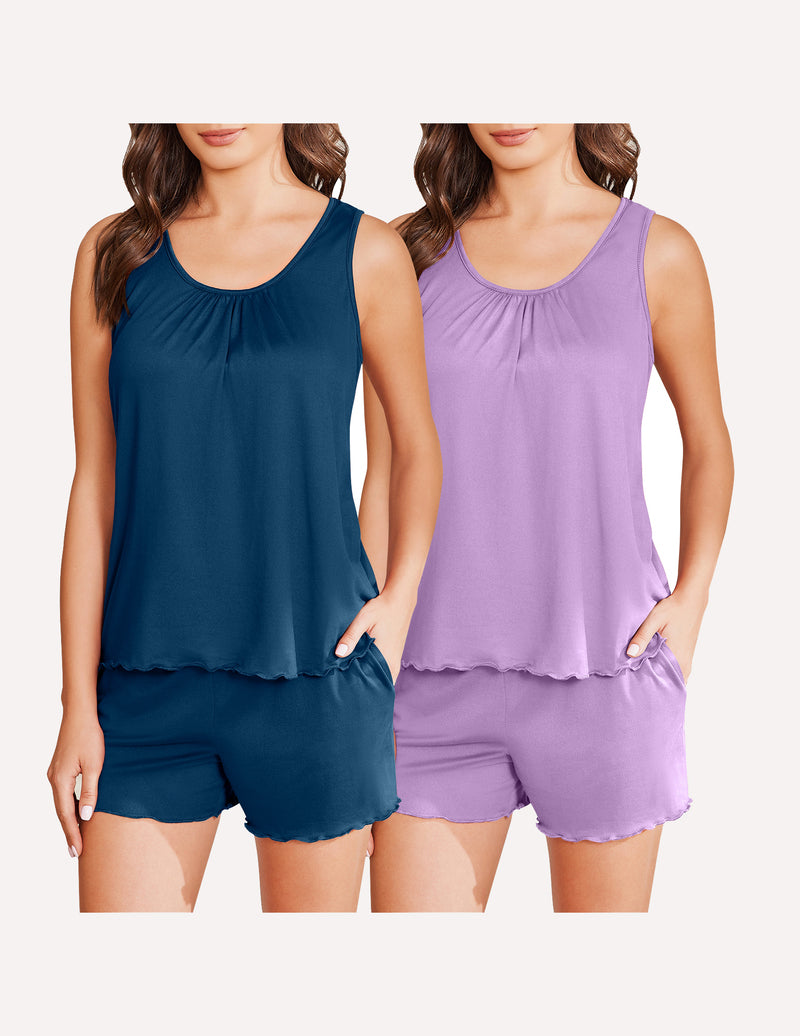 Ekouaer 2 Pack Pajamas Set Soft Pj Sets Tank Top and Shorts