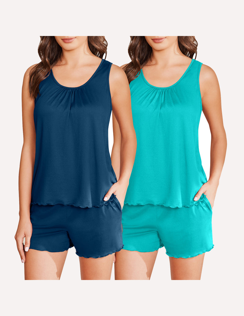Ekouaer 2 Pack Pajamas Set Soft Pj Sets Tank Top and Shorts