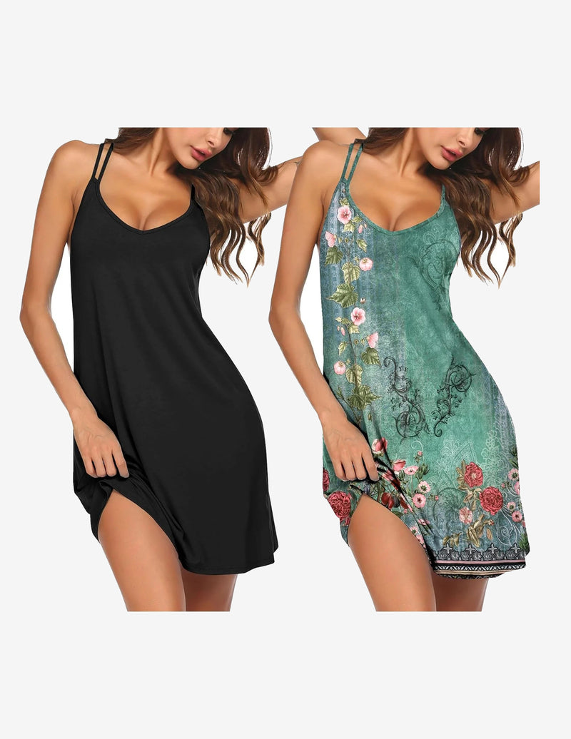 2 Pack Nightgowns Racerback Night Shirt Sleep Dress