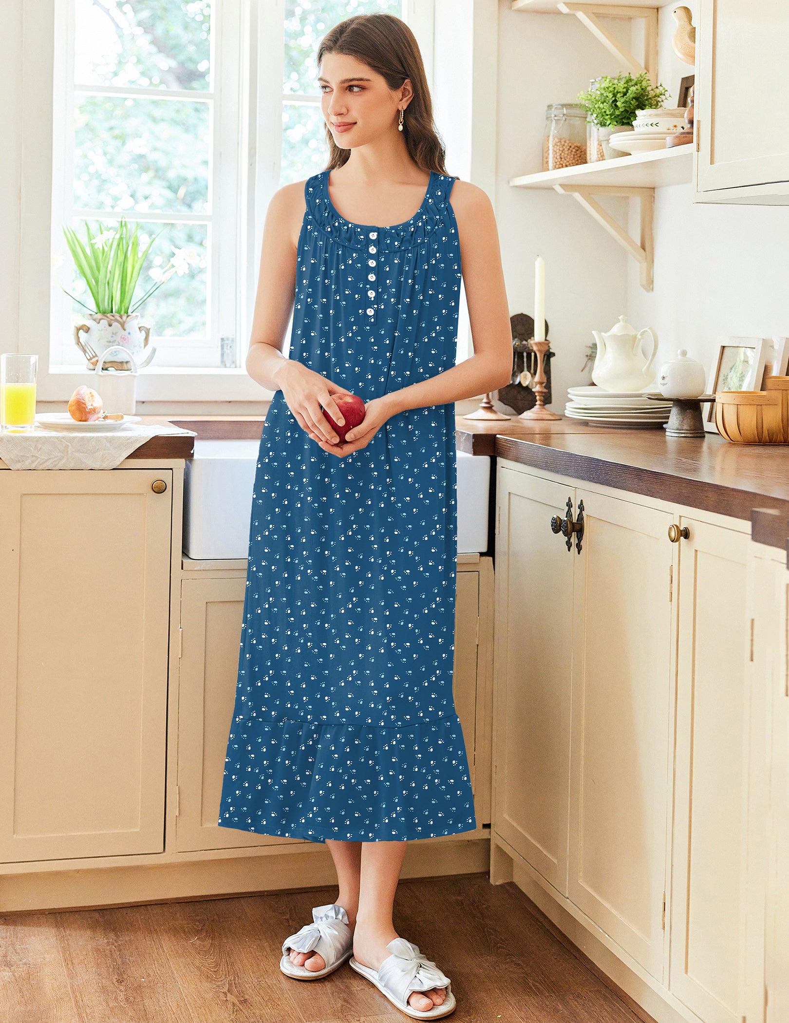 Ekouaer 2-Pack Sleeveless Nightgown Victorian Long Sleep Dress with Pockets