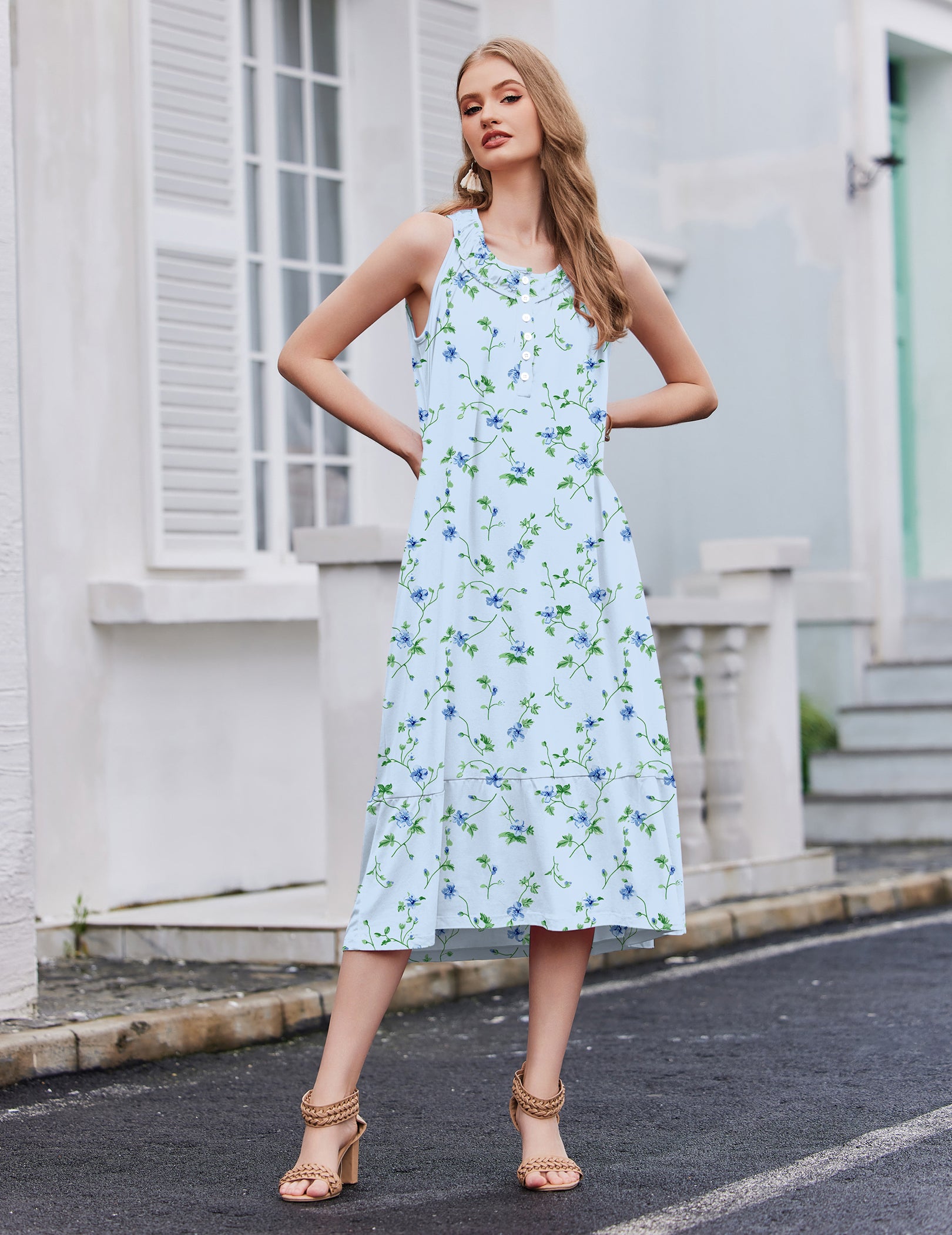 Ekouaer 2-Pack Sleeveless Nightgown Victorian Long Sleep Dress with Pockets