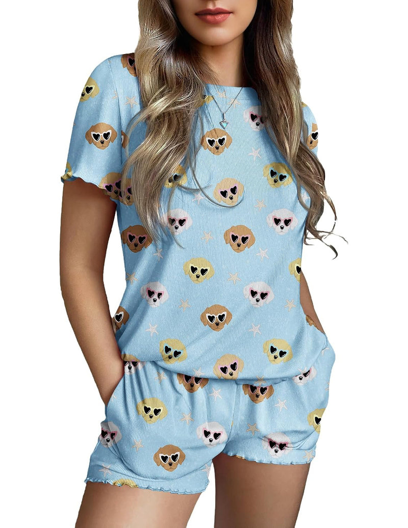 Ekouaer 2-Piece Ribbed Knit Short Sleeve Pajama Set