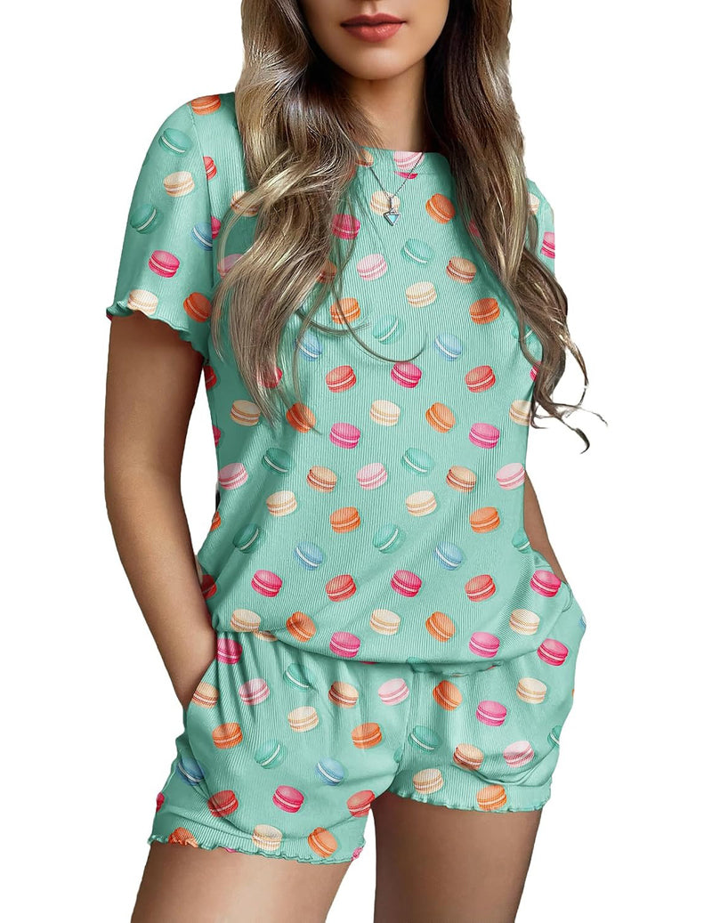 Ekouaer 2-Piece Ribbed Knit Short Sleeve Pajama Set