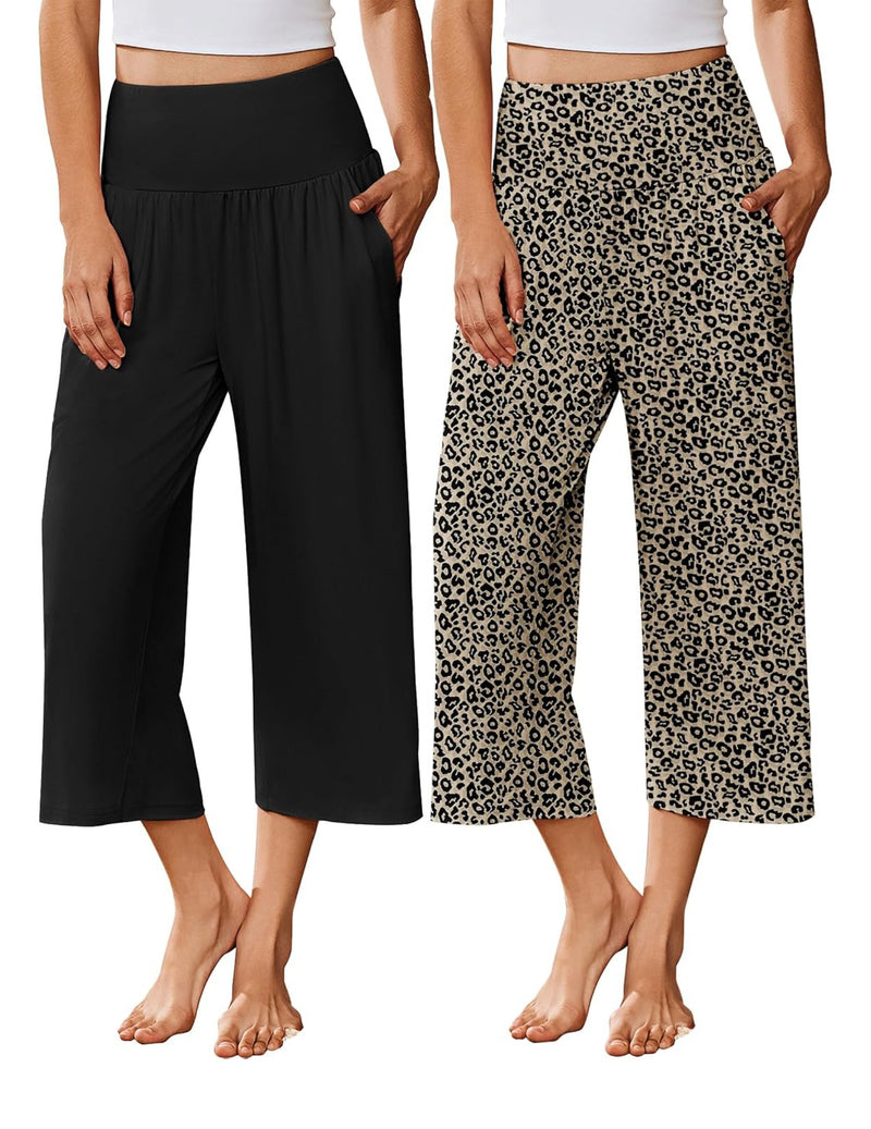 Ekouaer 2-Pack Wide Leg Capri Pajama Pants