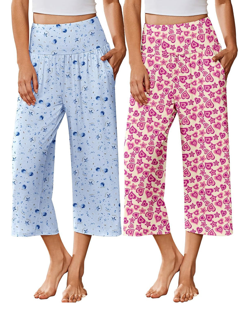 Ekouaer 2-Pack Wide Leg Capri Pajama Pants