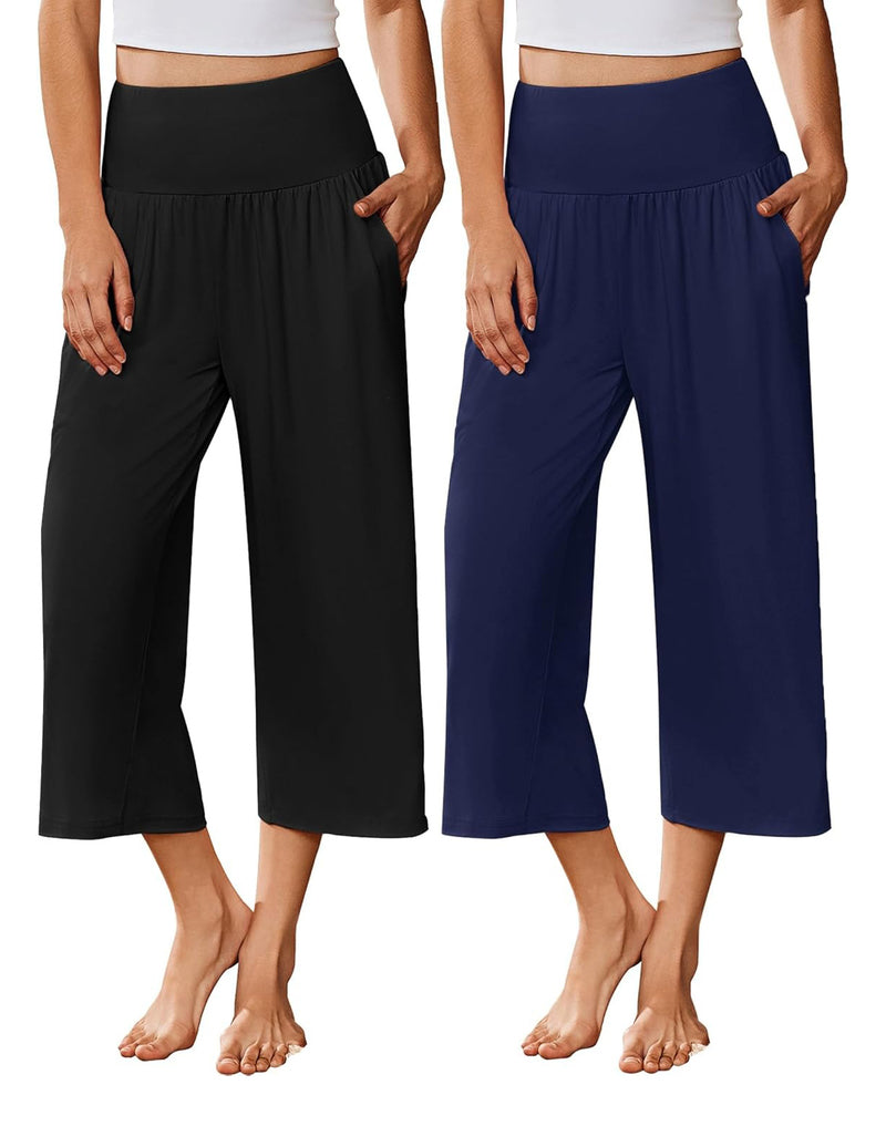 Ekouaer 2-Pack Wide Leg Capri Pajama Pants
