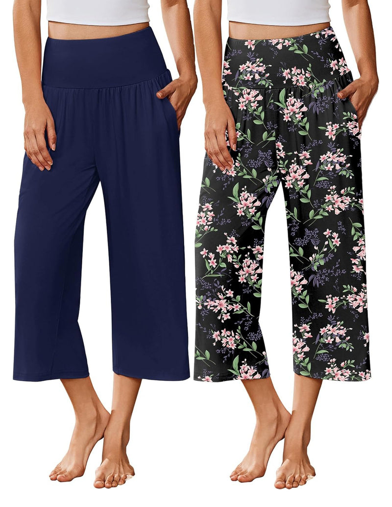 Ekouaer 2-Pack Wide Leg Capri Pajama Pants