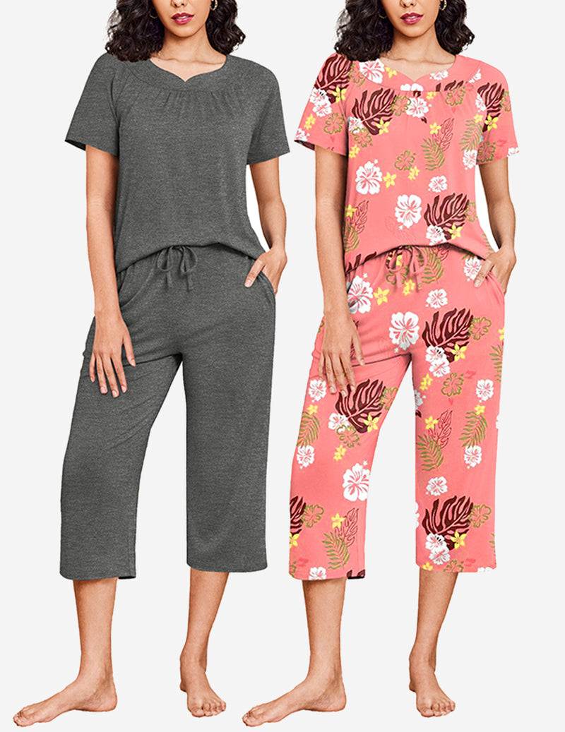 2 Pack Capri Pajamas Short Sleeve Mumu Pjs Sets