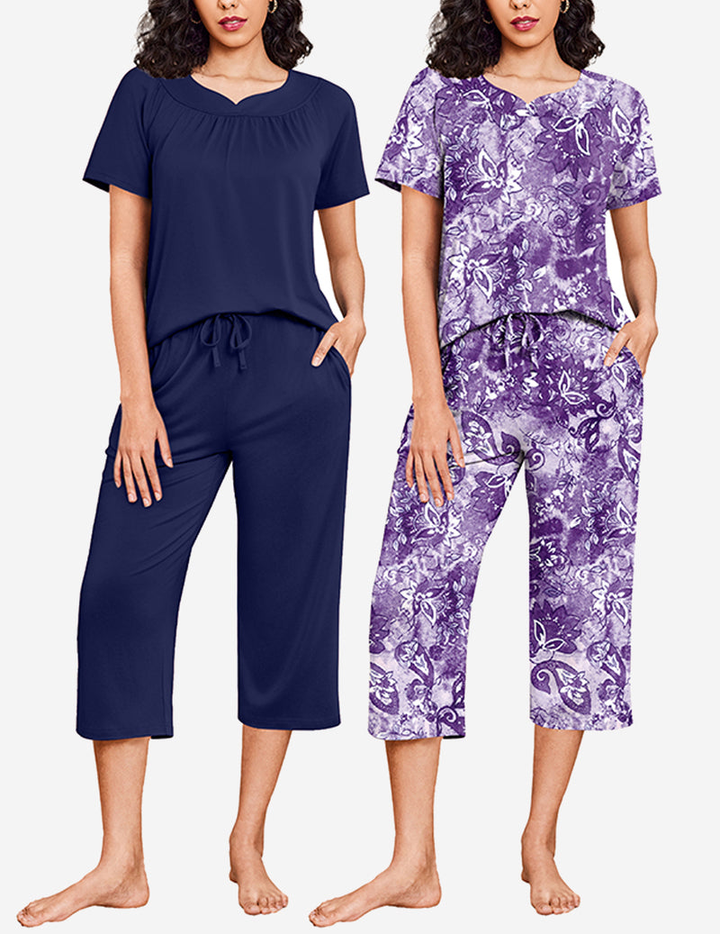 2 Pack Capri Pajamas Short Sleeve Mumu Pjs Sets