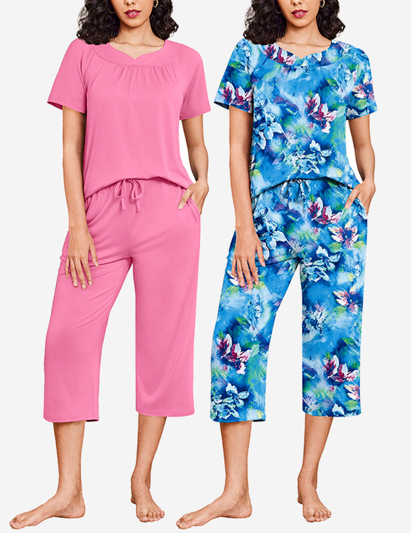 2 Pack Capri Pajamas Short Sleeve Mumu Pjs Sets