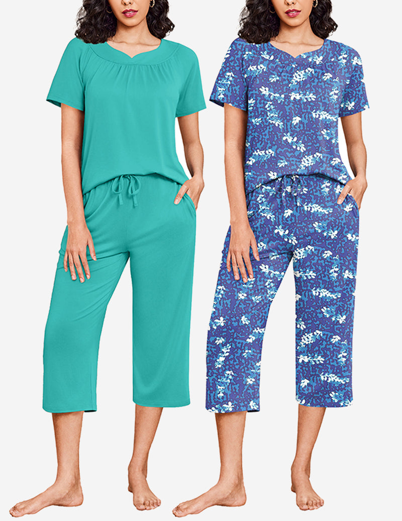 2 Pack Capri Pajamas Short Sleeve Mumu Pjs Sets