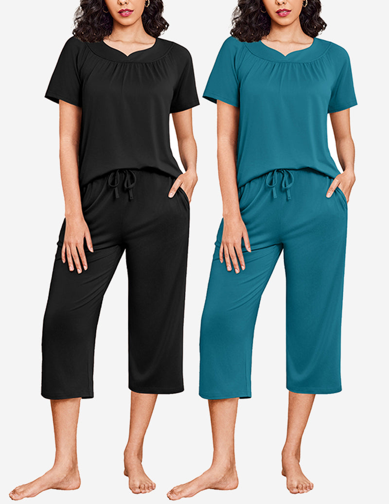 2 Pack Capri Pajamas Short Sleeve Mumu Pjs Sets