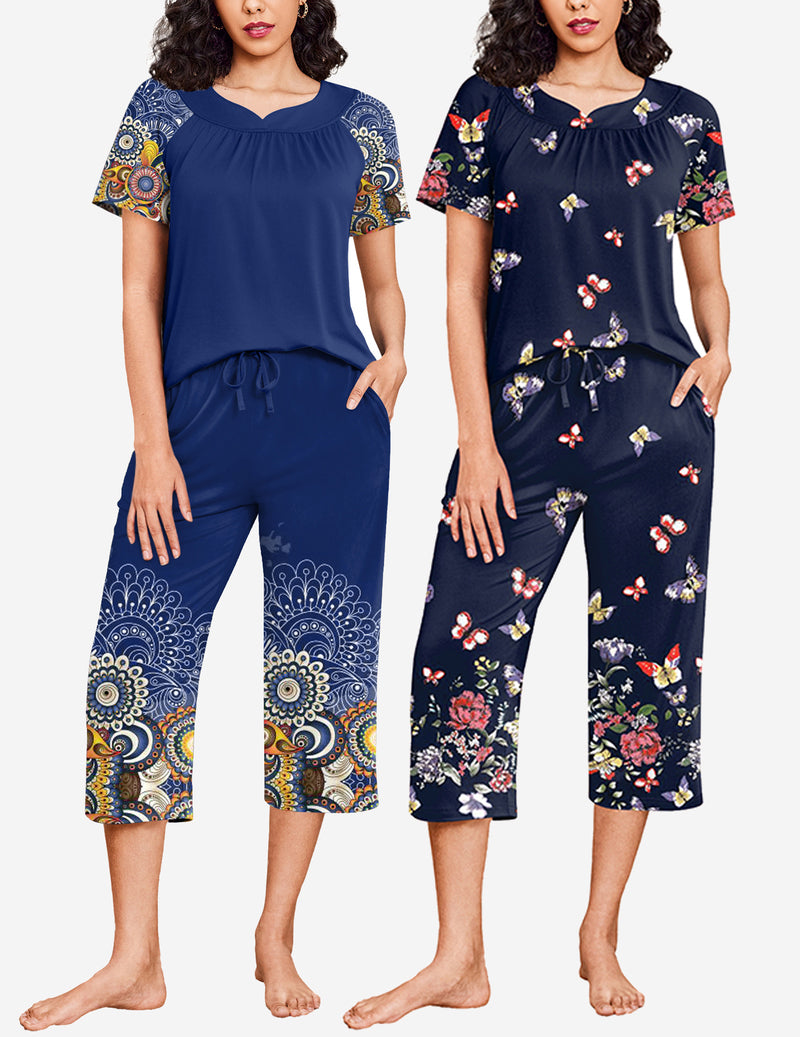 2 Pack Capri Pajamas Short Sleeve Mumu Pjs Sets
