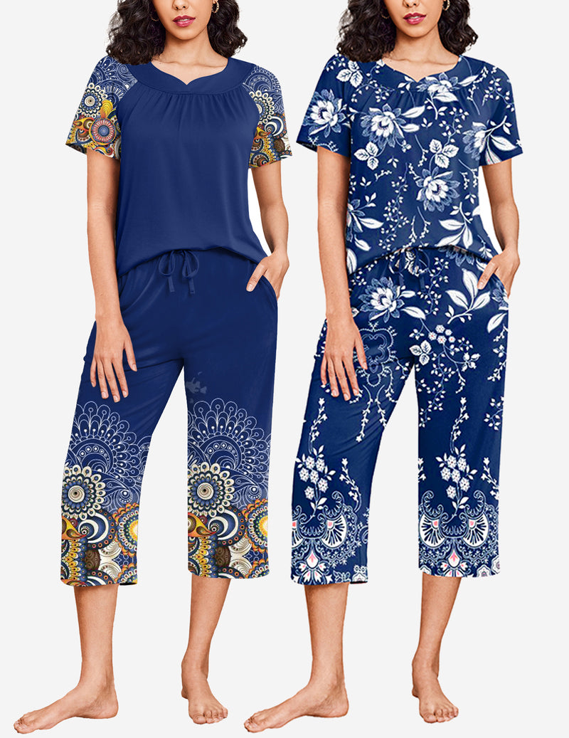 2 Pack Capri Pajamas Short Sleeve Mumu Pjs Sets