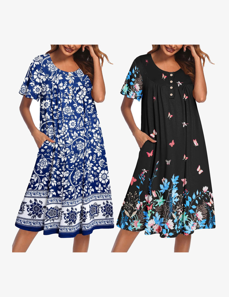 2 Pack Plus Size Mumu Nightgown Floral Lounge Dress