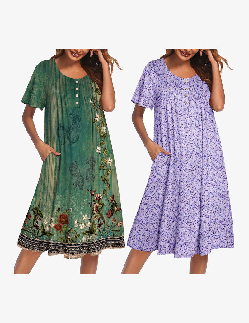 2 Pack Plus Size Mumu Nightgown Floral Lounge Dress