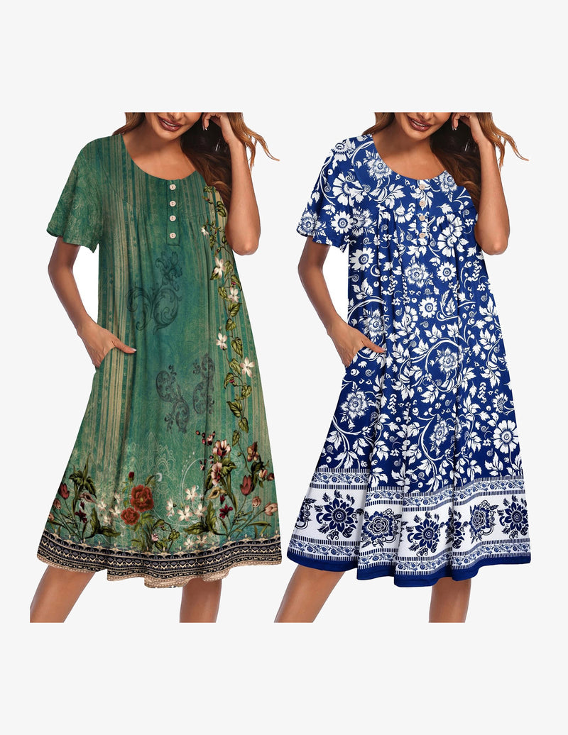 2 Pack Plus Size Mumu Nightgown Floral Lounge Dress