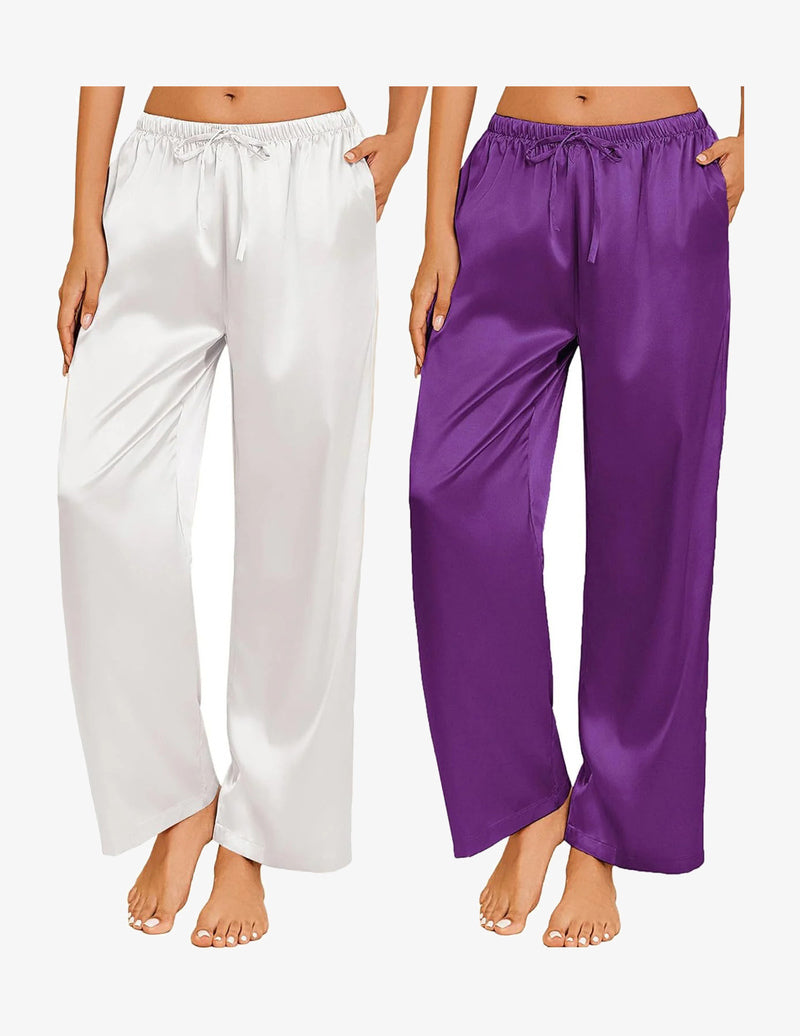 2 Pack Satin Pajama Pants Silk Sleep Lounge Pants