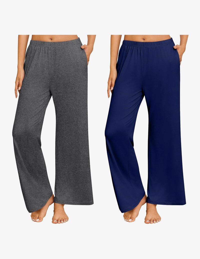 2 Pack Pajama Pants Soft Casual Comfy Wide Leg Sleep Pants