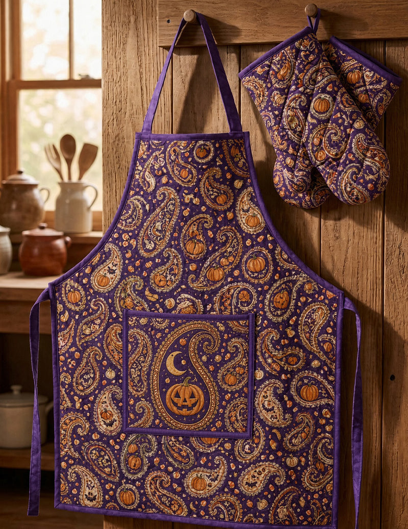 Halloween Quilted Apron And Oven Mitts Set
