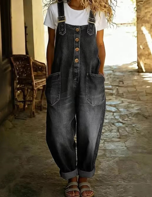 Strap Bib Jumpsuit Fit Denim Overalls