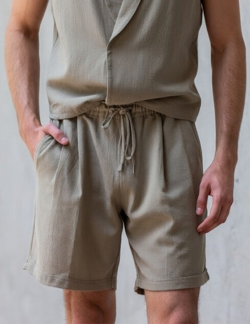 Men's Wrap-Front Sleeveless Top & Drawstring Shorts Set