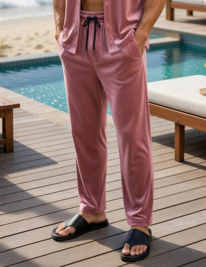 Men's Velvet Short-Sleeve Shirt & Drawstring Pants Set