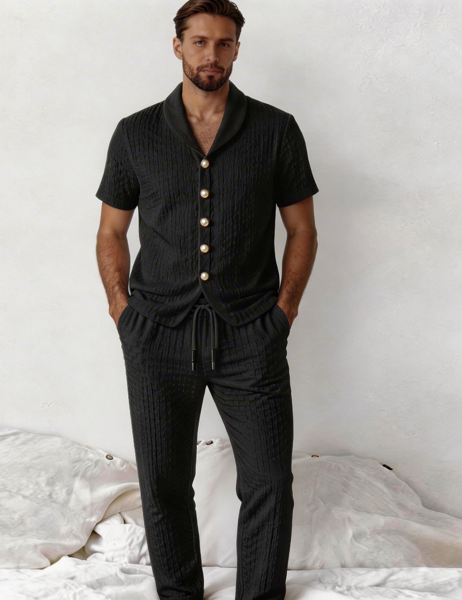 Men's Textured Shirt & Drawstring Pants Set